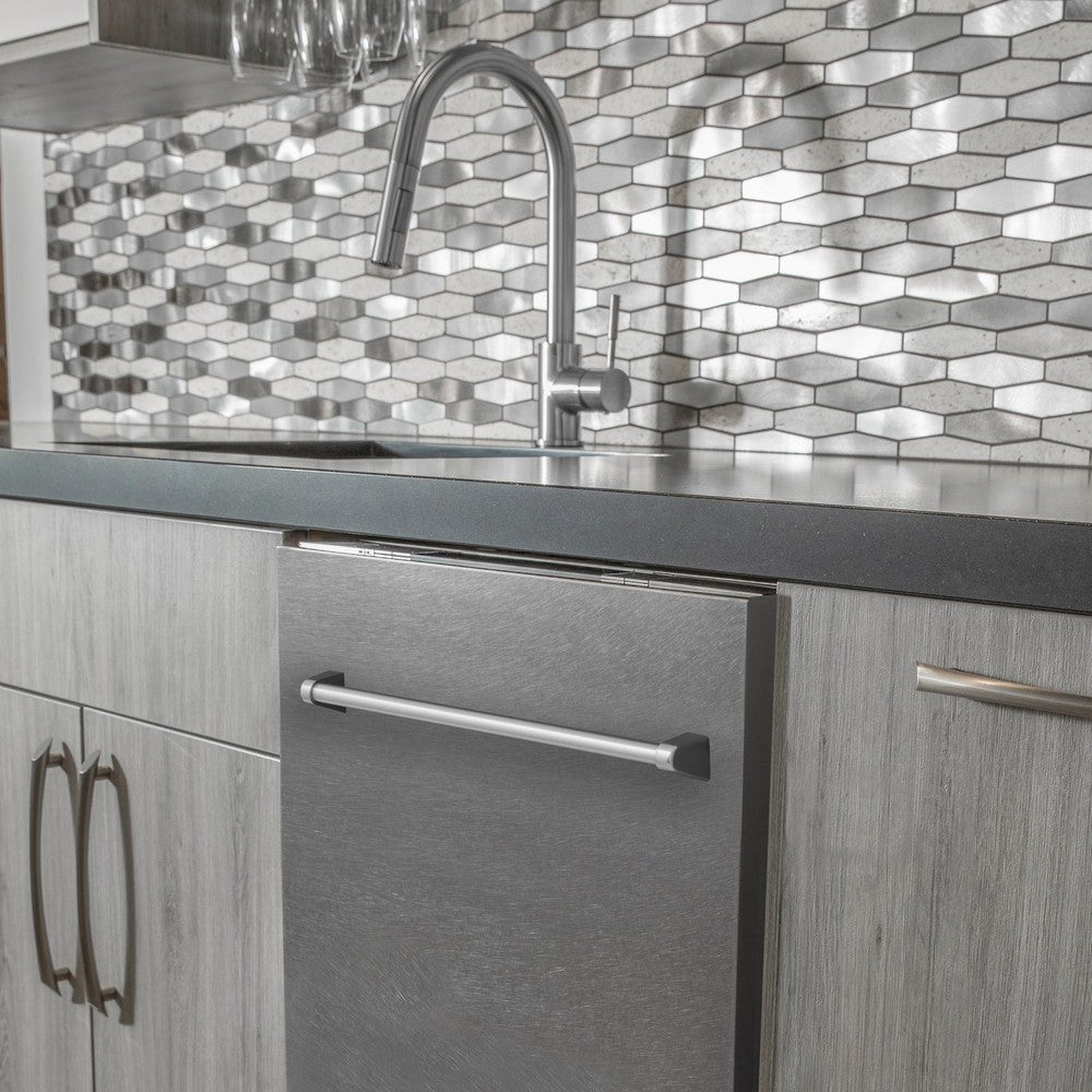 ZLINE 24 in. Top Control Built-In Dishwasher with Satin Stainless Steel Panel and Stainless Steel Tub with Traditional Style Handle, 52dBa (DW-SN-H-24)