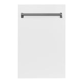 ZLINE 18 in. Compact White Matte Top Control Built-In Dishwasher with Stainless Steel Tub and Traditional Style Handle, 52dBa (DW-WM-18)