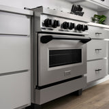 ZLINE Autograph Edition 30 in. 4.0 cu. ft. Legacy Dual Fuel Range with 4 Burner Gas Cooktop and Electric Convection Oven in Stainless Steel and Matte Black Accents (RAZ-30-MB)