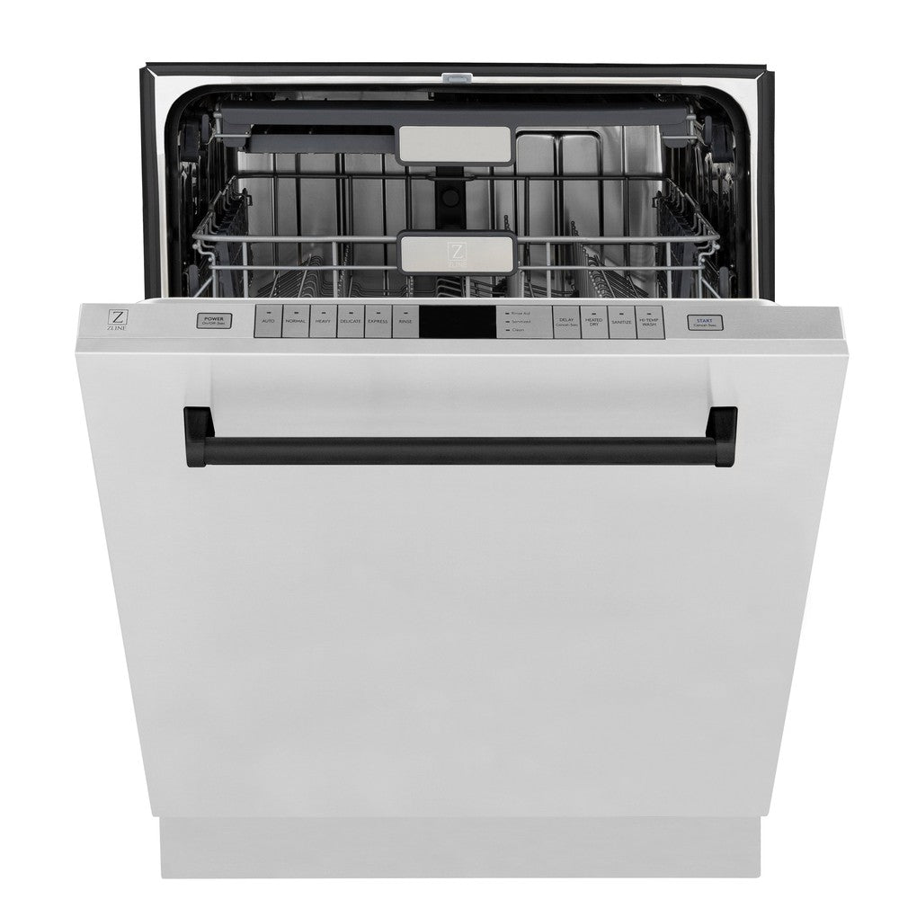 ZLINE Autograph Edition 48 in. Kitchen Package with Stainless Steel Dual Fuel Range, Range Hood, Dishwasher and Refrigeration Including External Water Dispenser with Matte Black Accents (4AKPR-RARHDWM48-MB)