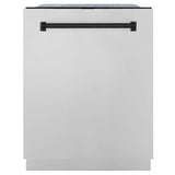 ZLINE Autograph Edition 30 in. Kitchen Package with Stainless Steel Dual Fuel Range, Range Hood, Dishwasher, and Refrigerator with External Water Dispenser with Matte Black Accents (4AKPR-RARHDWM30-MB)