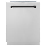 ZLINE Autograph Edition 36 in. Kitchen Package with Stainless Steel Dual Fuel Range, Range Hood, Dishwasher and Refrigeration Including External Water Dispenser with Matte Black Accents (4AKPR-RARHDWM36-MB)