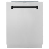 ZLINE Autograph Edition 48 in. Kitchen Package with Stainless Steel Dual Fuel Range, Range Hood, Dishwasher and Refrigeration Including External Water Dispenser with Matte Black Accents (4AKPR-RARHDWM48-MB)