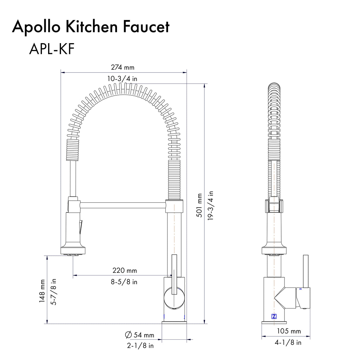 ZLINE Autograph Edition Apollo Pull Down Spring Single Handle Kitchen Faucet in Matte Black and Champagne Bronze (APL-KF-ZMBCB)