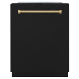 ZLINE Autograph Edition 24" Monument Series 3rd Rack Top Touch Control Tall Tub Dishwasher in Black Matte with Polished Gold Handle, 45dBa (DWMTZ-BLM-24-G)