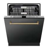 ZLINE Autograph Edition 24" Monument Series 3rd Rack Top Touch Control Tall Tub Dishwasher in Black Stainless Steel with Champagne Bronze Handle, 45dBa (DWMTZ-BS-24-CB)