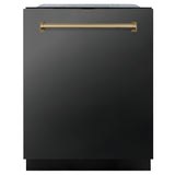 ZLINE Autograph Edition 24" Monument Series 3rd Rack Top Touch Control Tall Tub Dishwasher in Black Stainless Steel with Champagne Bronze Handle, 45dBa (DWMTZ-BS-24-CB)