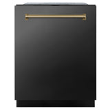 ZLINE Autograph Edition 24" Monument Series 3rd Rack Top Touch Control Tall Tub Dishwasher in Black Stainless Steel with Champagne Bronze Handle, 45dBa (DWMTZ-BS-24-CB)