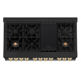 ZLINE Autograph Edition 48 in. 6.0 cu. ft. Legacy Dual Fuel Range with 7 Burner Gas Cooktop and 2 Electric Ovens in Black Stainless Steel and Polished Gold Accents (RABZ-48-G)