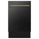 ZLINE Autograph Edition 18” Tallac Series 3rd Rack Top Control Built-In Dishwasher in Black Stainless Steel with Champagne Bronze Handle, 51dBa (DWVZ-BS-18-CB)