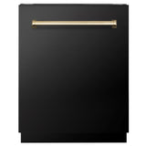 ZLINE Autograph Edition 24" Tallac Series 3rd Rack Top Control Built-In Tall Tub Dishwasher in Black Stainless Steel with Polished Gold Handle, 51dBa (DWVZ-BS-24-G)