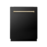 ZLINE Autograph Edition 24" Tallac Series 3rd Rack Top Control Built-In Tall Tub Dishwasher in Black Stainless Steel with Polished Gold Handle, 51dBa (DWVZ-BS-24-G)