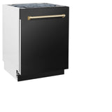 ZLINE Autograph Edition 24" Tallac Series 3rd Rack Top Control Built-In Tall Tub Dishwasher in Black Stainless Steel with Polished Gold Handle, 51dBa (DWVZ-BS-24-G)