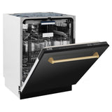 ZLINE Autograph Edition 24" Tallac Series 3rd Rack Top Control Built-In Tall Tub Dishwasher in Black Stainless Steel with Polished Gold Handle, 51dBa (DWVZ-BS-24-G)