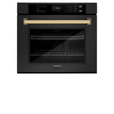 ZLINE 30 in. Autograph Edition Professional True Convection Single Wall Oven with Air Fry and Self Clean in Black Stainless Steel with Champagne Bronze Handle (WASBZ-30-CB)