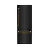 ZLINE Autograph Edition 30 in. 16.1 cu. ft. Built-In Bottom Freezer Refrigerator with Water Dispenser and Ice Maker in Black Stainless Steel with Champagne Bronze Accents (RBIVZ-BS-30-CB)