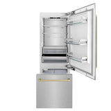 ZLINE Autograph Edition 30 in. 16.1 cu. ft. Built-In Bottom Freezer Refrigerator with Water Dispenser and Ice Maker in Satin Stainless Steel with Champagne Bronze Accents (RBIVZ-SN-30-CB)