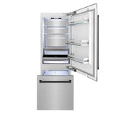 ZLINE Autograph Edition 30 in. 16.1 cu. ft. Built-In Bottom Freezer Refrigerator with Water Dispenser and Ice Maker in Satin Stainless Steel with Matte Black Accents (RBIVZ-SN-30-MB)