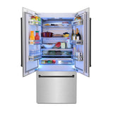 ZLINE Autograph Edition 36 in. 19.6 cu. ft. French Door Built-In Bottom Freezer Refrigerator with Water Dispenser and Ice Maker in Satin Stainless Steel with Matte Black Accents (RBIVZ-SN-36-MB)