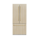 ZLINE Autograph Edition 36 in. 19.6 cu. ft. Panel Ready French Door Built-In Bottom Freezer Refrigerator with Water Dispenser and Ice Maker with Champagne Bronze Accents (RBIVZ-36-CB)