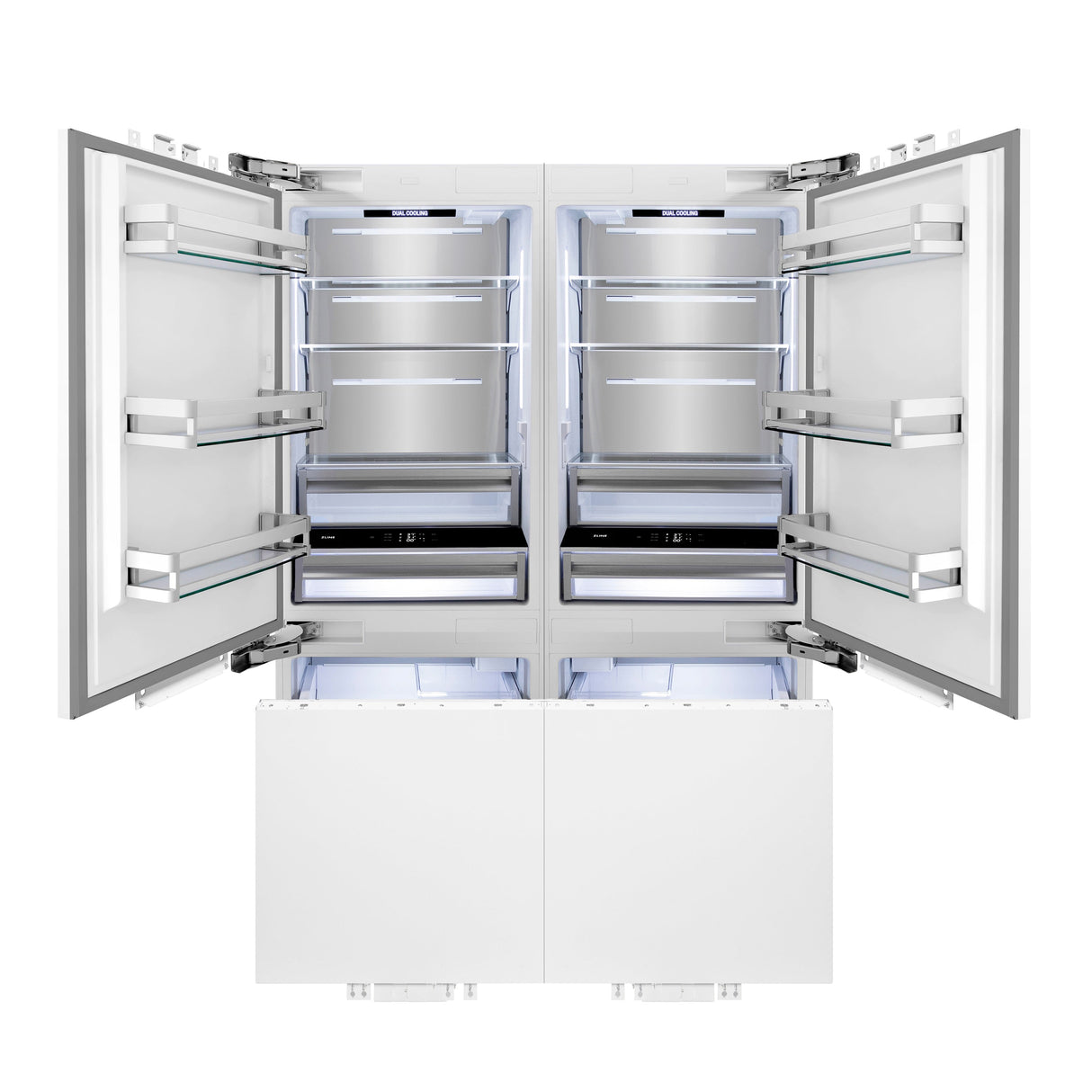 ZLINE Autograph Edition 60 in. 32.2 cu. ft. Panel Ready French Door Built-In Bottom Freezer Refrigerator with Water Dispenser and Ice Maker with Polished Gold Accents (RBIVZ-60-G)