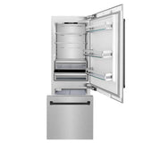 ZLINE Autograph Edition 30 in. 16.1 cu. ft. Built-In Bottom Freezer Refrigerator with Water Dispenser and Ice Maker in Satin Stainless Steel with Matte Black Accents (RBIVZ-SN-30-MB)