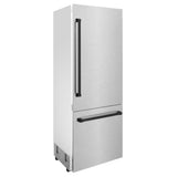 ZLINE Autograph Edition 30 in. 16.1 cu. ft. Built-In Bottom Freezer Refrigerator with Water Dispenser and Ice Maker in Satin Stainless Steel with Matte Black Accents (RBIVZ-SN-30-MB)