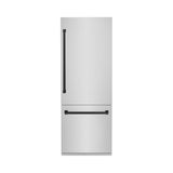 ZLINE Autograph Edition 30 in. 16.1 cu. ft. Built-In Bottom Freezer Refrigerator with Water Dispenser and Ice Maker in Stainless Steel with Matte Black Accents (RBIVZ-304-30-MB)