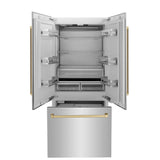 ZLINE Autograph Edition 36 in. 19.6 cu. ft. French Door Built-In Bottom Freezer Refrigerator with Water Dispenser and Ice Maker in Stainless Steel with Champagne Bronze Accents (RBIVZ-304-36-CB)