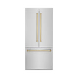 ZLINE Autograph Edition 36 in. 19.6 cu. ft. French Door Built-In Bottom Freezer Refrigerator with Water Dispenser and Ice Maker in Stainless Steel with Polished Gold Accents (RBIVZ-304-36-G)