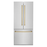 ZLINE Autograph Edition 36 in. 19.6 cu. ft. French Door Built-In Bottom Freezer Refrigerator with Water Dispenser and Ice Maker in Stainless Steel with Polished Gold Accents (RBIVZ-304-36-G)