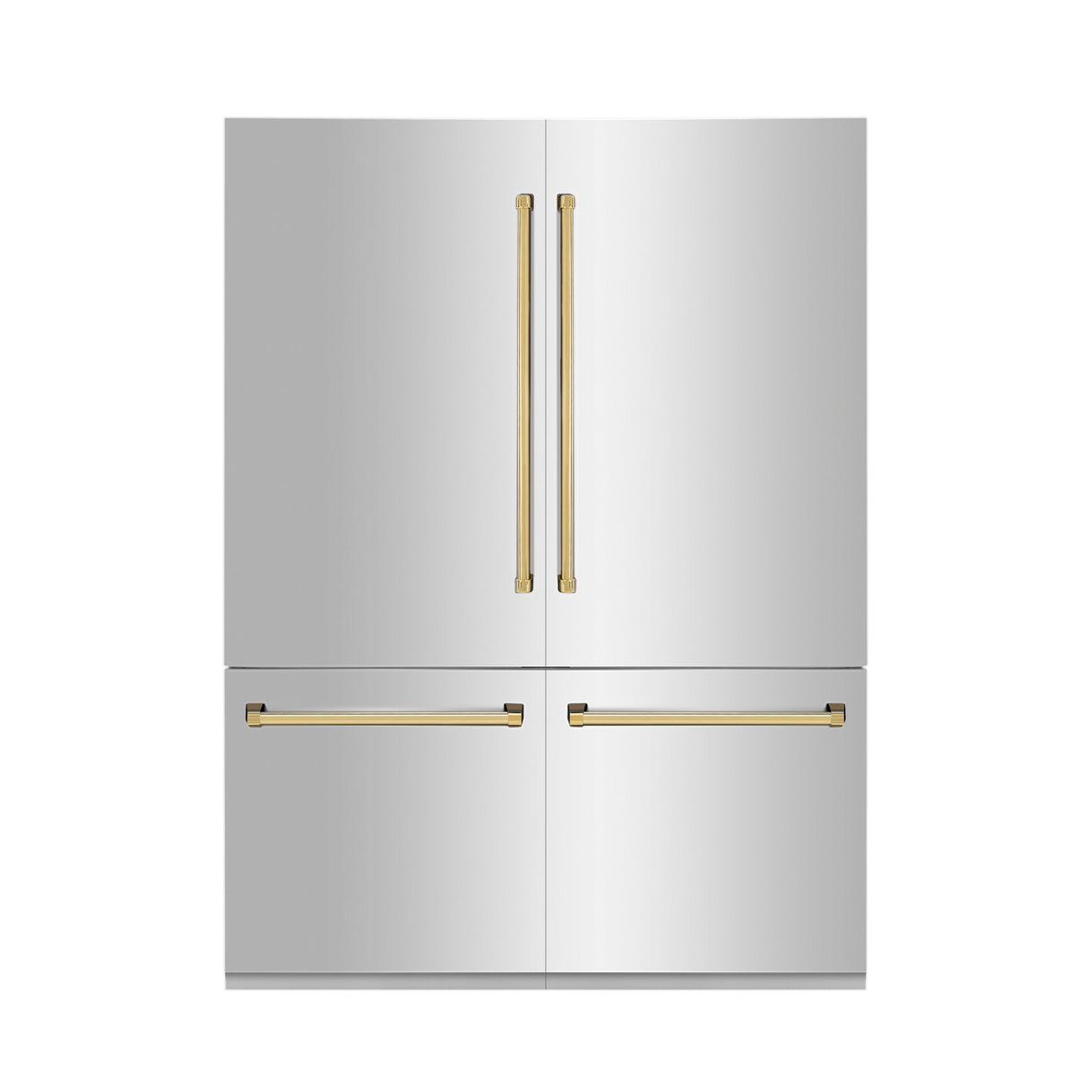 ZLINE Autograph Edition 60 in. 32.2 cu. ft. French Door Built-In Bottom Freezer Refrigerator with Water Dispenser and Ice Maker in Stainless Steel with Polished Gold Accents (RBIVZ-304-60-G)