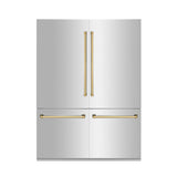 ZLINE Autograph Edition 60 in. 32.2 cu. ft. French Door Built-In Bottom Freezer Refrigerator with Water Dispenser and Ice Maker in Stainless Steel with Polished Gold Accents (RBIVZ-304-60-G)
