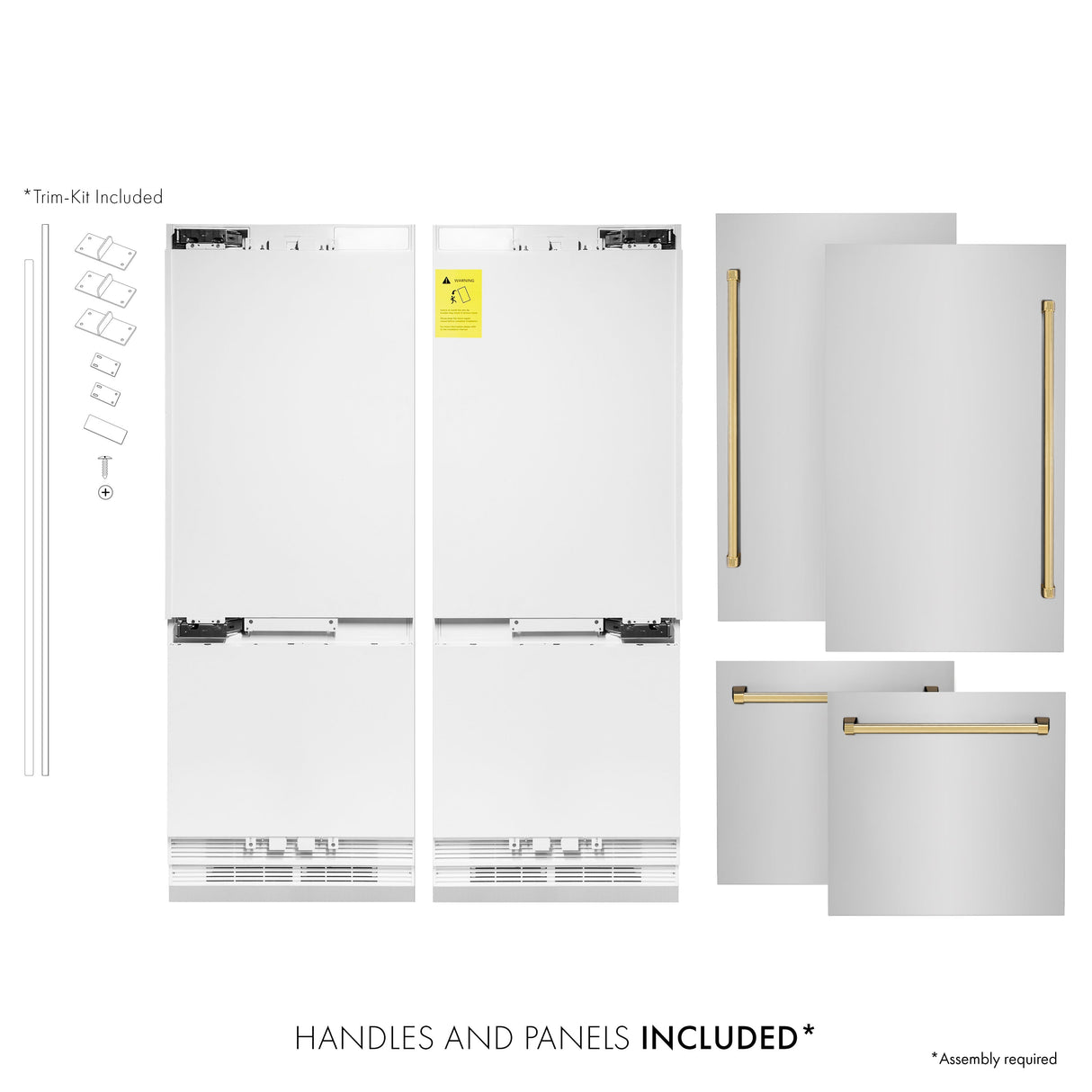 ZLINE Autograph Edition 60 in. 32.2 cu. ft. French Door Built-In Bottom Freezer Refrigerator with Water Dispenser and Ice Maker in Stainless Steel with Polished Gold Accents (RBIVZ-304-60-G)