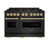 ZLINE Autograph Edition 48 in. 6.7 cu. ft. Classic Double Oven Gas Range with 8 Burner Cooktop in Black Stainless Steel and Polished Gold Accents (CGRBZ-48-G)