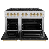 ZLINE Autograph Edition 48 in. 6.7 cu. ft. Classic Double Oven Gas Range with 8 Burner Cooktop in Stainless Steel with Black Matte Doors and Champagne Bronze Accents (CGRZ-BLM-48-CB)