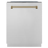 ZLINE Autograph Edition 36 in. Kitchen Package with Stainless Steel Dual Fuel Range, Range Hood, Dishwasher and Refrigeration Including External Water Dispenser with Champagne Bronze Accents (4AKPR-RARHDWM36-CB)