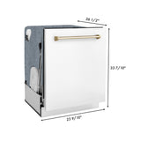 ZLINE Autograph Edition 36 in. Kitchen Package with Stainless Steel Dual Fuel Range with White Matte Door, Range Hood and Dishwasher with Polished Gold Accents (3AKP-RAWMRHDWM36-G)