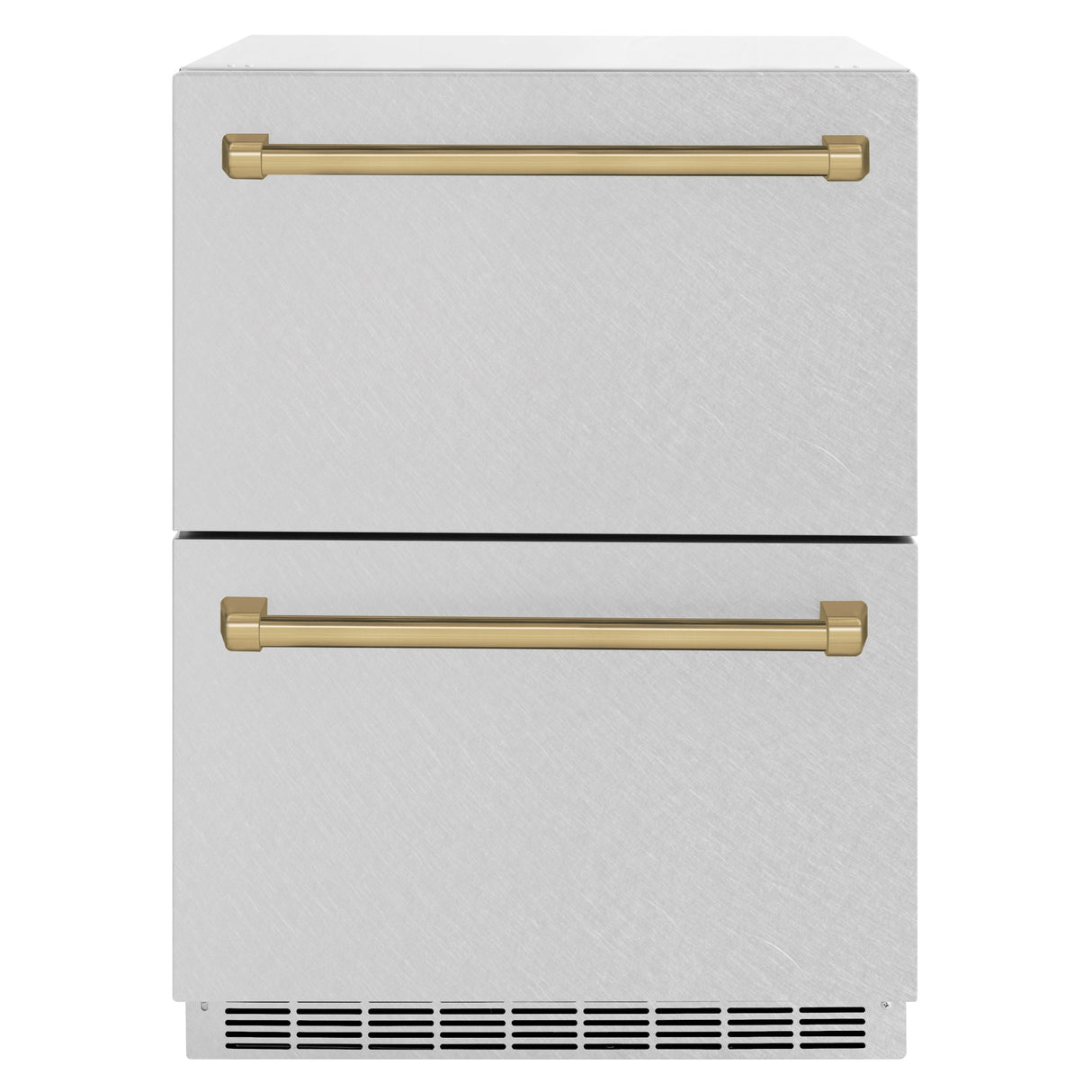 ZLINE Autograph Edition 24 in. Touchstone 168 Can Outdoor-Rated Dual Refrigerator Drawer with Satin Stainless Steel Doors and Champagne Bronze Handles (RDSOZ-SN-24-CB)