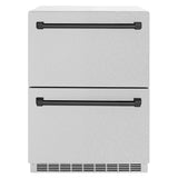 ZLINE Autograph Edition 24 in. Touchstone 168 Can Outdoor-Rated Dual Refrigerator Drawer with Satin Stainless Steel Doors and Matte Black Handles (RDSOZ-SN-24-MB)