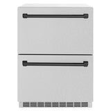 ZLINE Autograph Edition 24 in. Touchstone 168 Can Outdoor-Rated Dual Refrigerator Drawer with Satin Stainless Steel Doors and Matte Black Handles (RDSOZ-SN-24-MB)