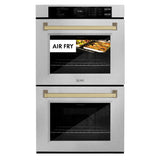 ZLINE 30 in. Autograph Edition Professional True Convection Double Wall Oven with Air Fry and Self Clean in Satin Stainless Steel with Champagne Bronze Handles (WADSZ-30-CB)