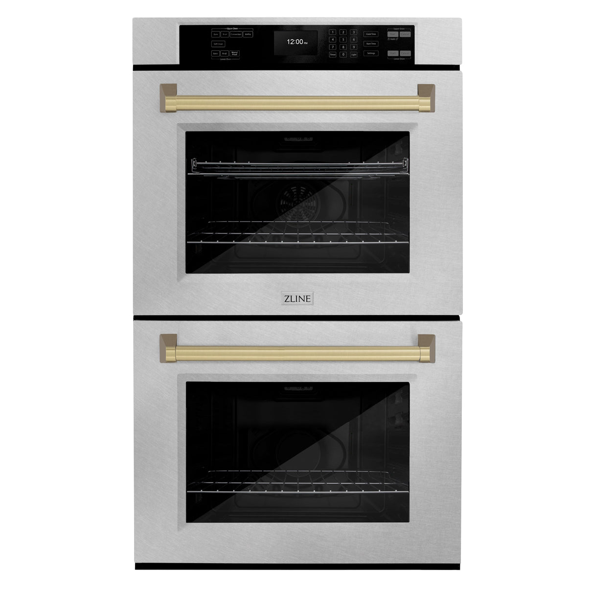 ZLINE 30 in. Autograph Edition Professional True Convection Double Wall Oven with Air Fry and Self Clean in Satin Stainless Steel with Champagne Bronze Handles (WADSZ-30-CB)