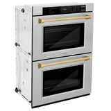 ZLINE 30 in. Autograph Edition Professional True Convection Double Wall Oven with Air Fry and Self Clean in Satin Stainless Steel with Champagne Bronze Handles (WADSZ-30-CB)
