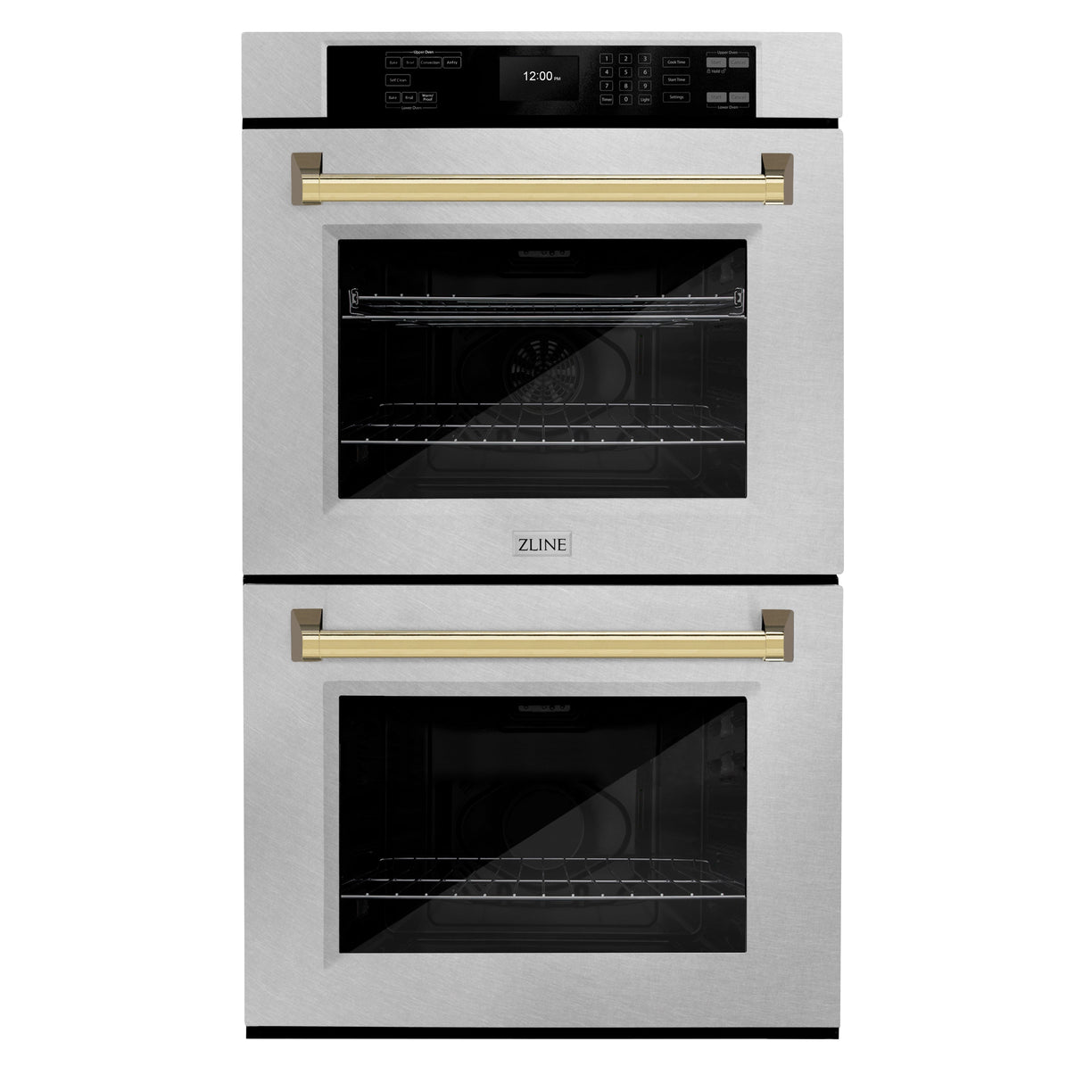 ZLINE 30 in. Autograph Edition Professional True Convection Double Wall Oven with Air Fry and Self Clean in Satin Stainless Steel with Polished Gold Handles (WADSZ-30-G)
