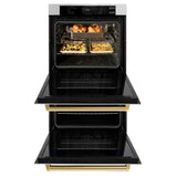 ZLINE 30 in. Autograph Edition Professional True Convection Double Wall Oven with Air Fry and Self Clean in Satin Stainless Steel with Polished Gold Handles (WADSZ-30-G)