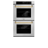 ZLINE 30 in. Autograph Edition Professional True Convection Double Wall Oven with Air Fry and Self Clean in Satin Stainless Steel with Polished Gold Handles (WADSZ-30-G)