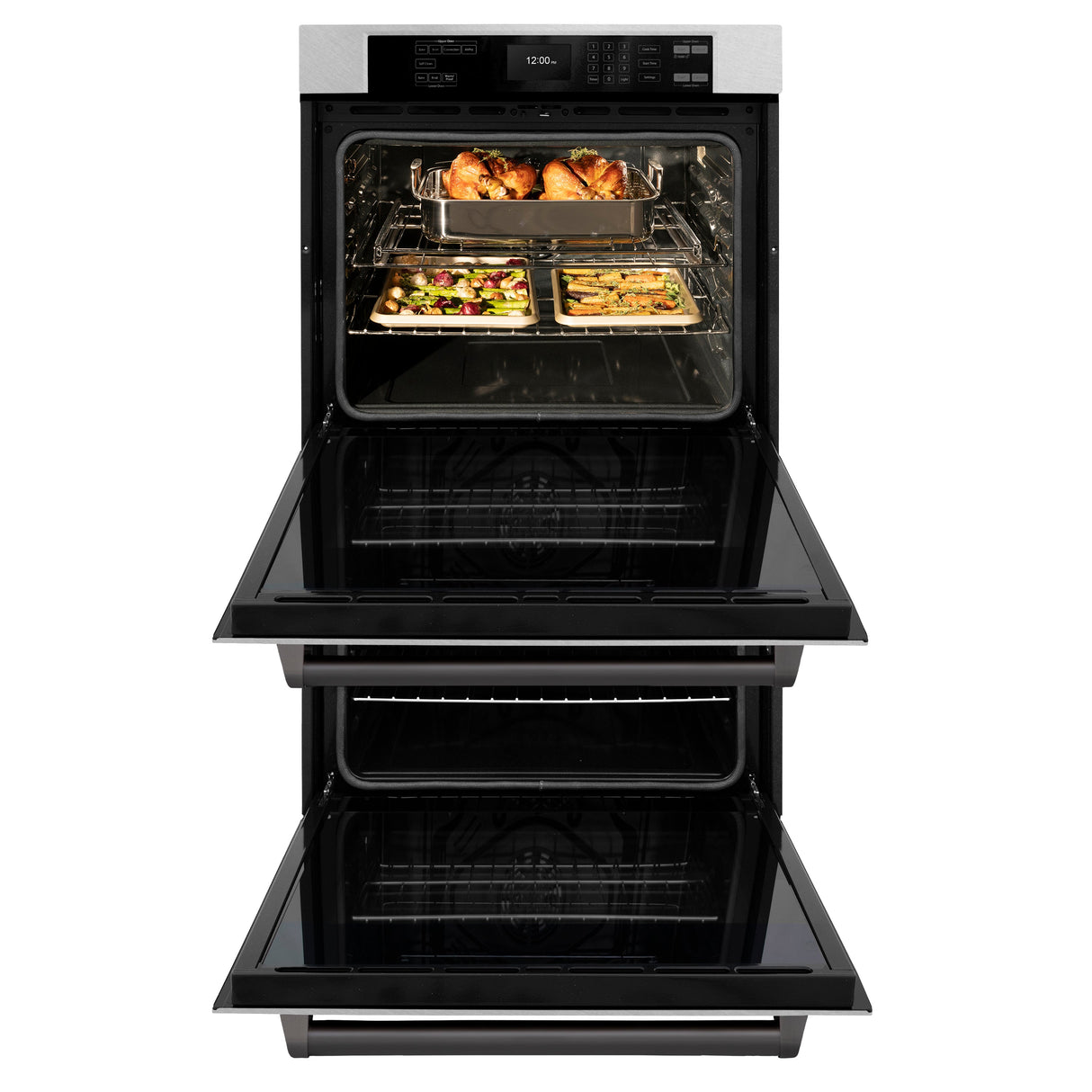 ZLINE 30 in. Autograph Edition Professional True Convection Double Wall Oven with Air Fry and Self Clean in Satin Stainless Steel with Matte Black Handles (WADSZ-30-MB)