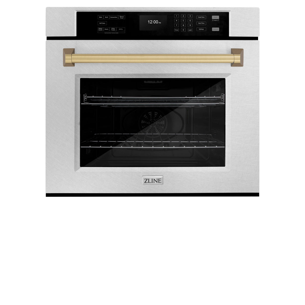 ZLINE 30 in. Autograph Edition Professional True Convection Single Wall Oven with Air Fry and Self Clean in Satin Stainless Steel with Champagne Bronze Handle (WASSZ-30-CB)