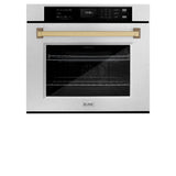 ZLINE 30 in. Autograph Edition Professional True Convection Single Wall Oven with Air Fry and Self Clean in Satin Stainless Steel with Champagne Bronze Handle (WASSZ-30-CB)